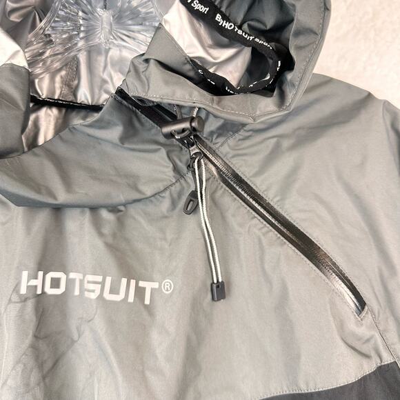 HOTSUIT Sauna Suit Adult Size Large Black Gray 2 Piece Jacket Pants Set - Picture 6 of 11